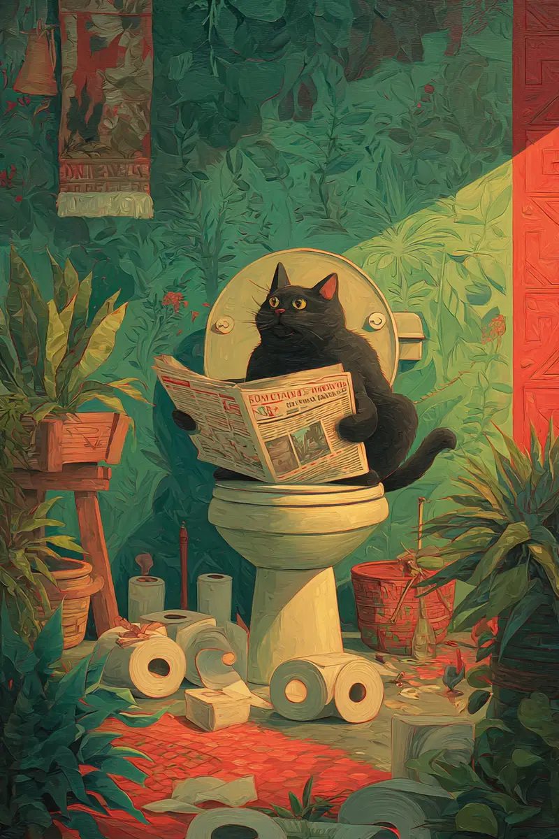 Whimsical Bathroom Decor Ideas with a Black Cat and Green Accents
