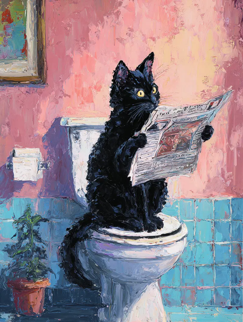 Whimsical Bathroom Decor with Vintage Cat Art Inspiration