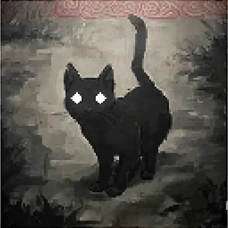 Surreal Black Cat Art with Glowing Lace Eyes for Dark Aesthetic Decor