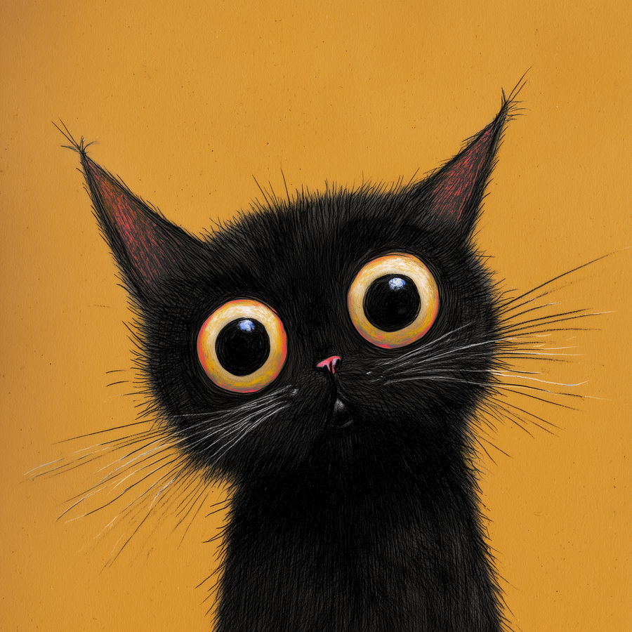 Vibrant portrait of a black cat with colorful background