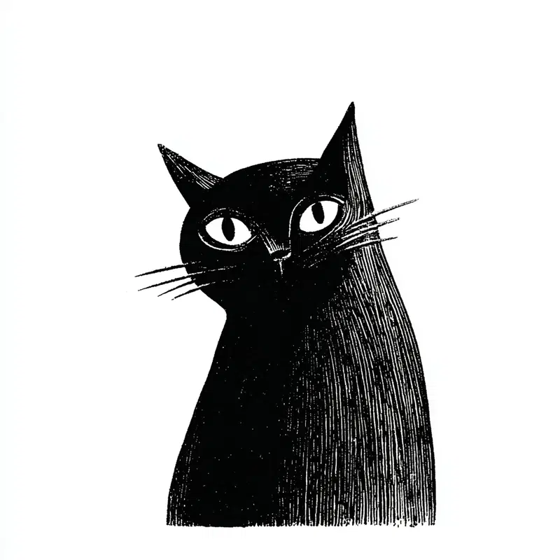 Black Cat Linocut Art for Minimalist Home Decor