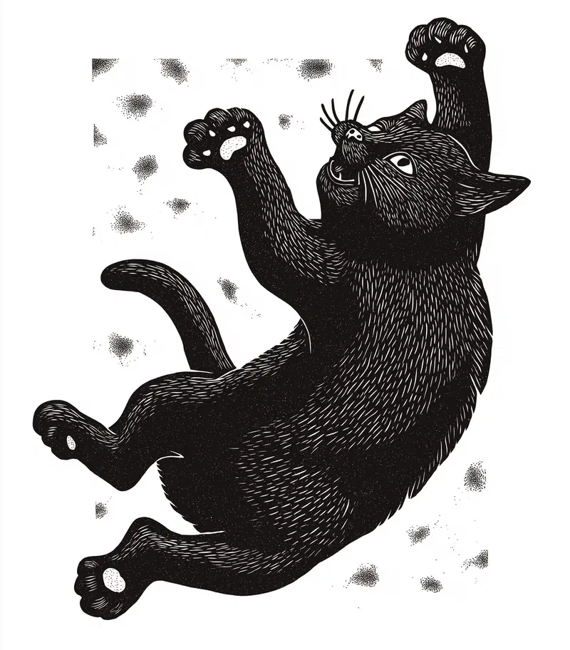 Playful Black Cat Linocut Art for Modern Decor Inspiration