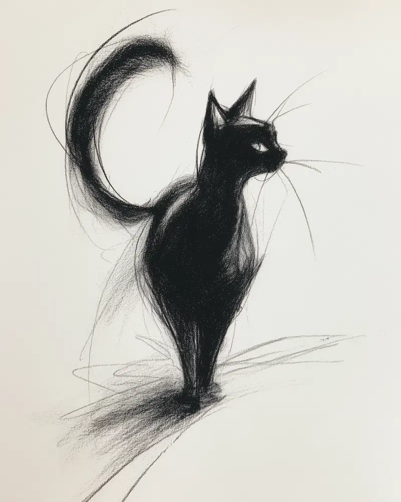 Abstract Black Cat Line Art for Minimalist Home Decor