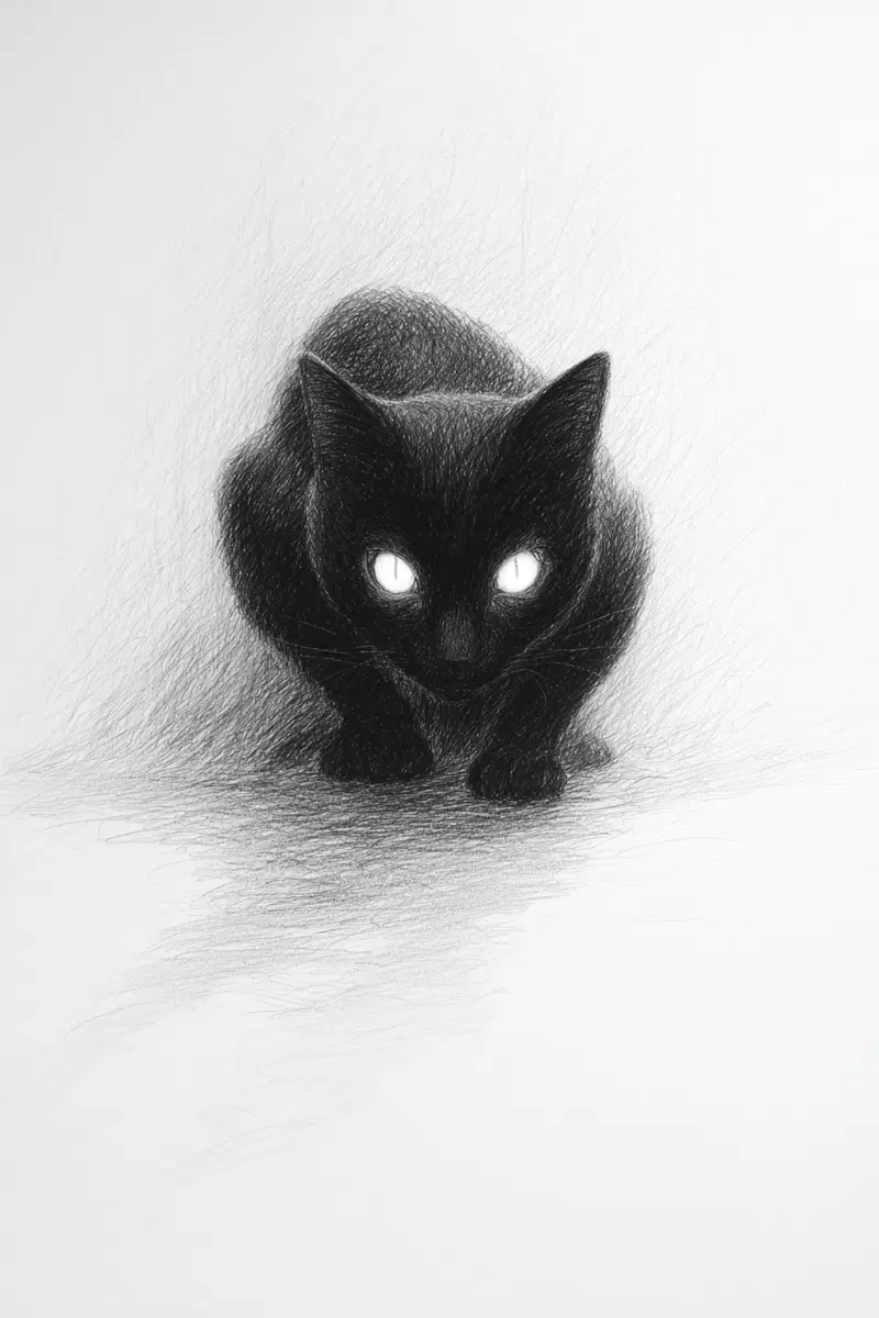 Menacing Black Cat Pencil Sketch Art for Dark Aesthetic Decor