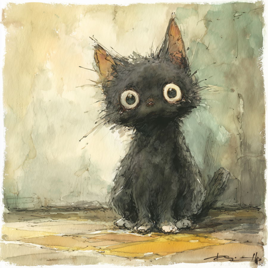 Black kitten with one eye, fragile and innocent expression