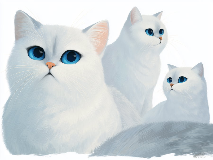 British Shorthair Chinchilla cat cartoon in three poses