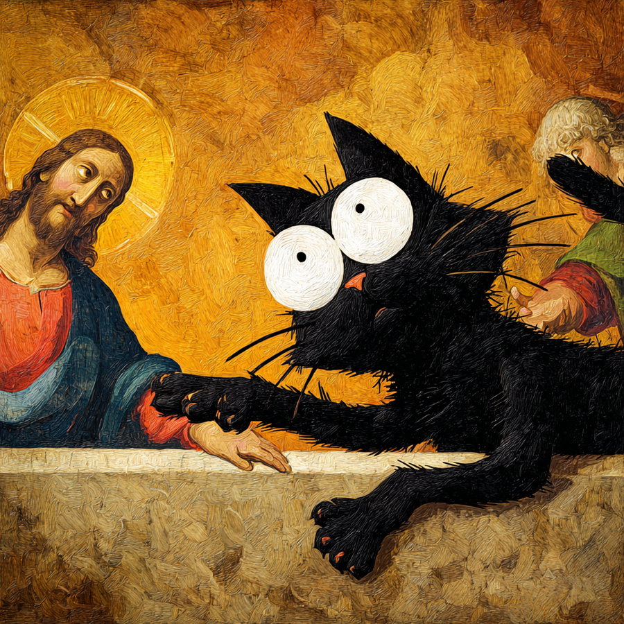 Cartoon cat replaces Adam in playful Renaissance fresco