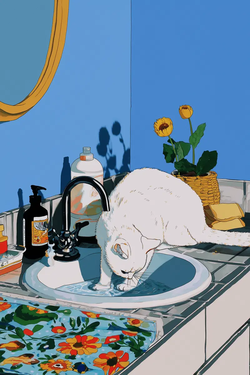 Charming Bathroom Decor Ideas Featuring Cats Washing Hands