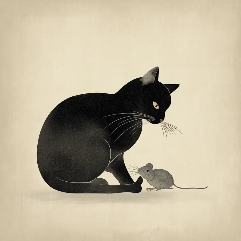 Ukiyo-e Style Black Cat and Gray Mouse Wall Art Inspiration
