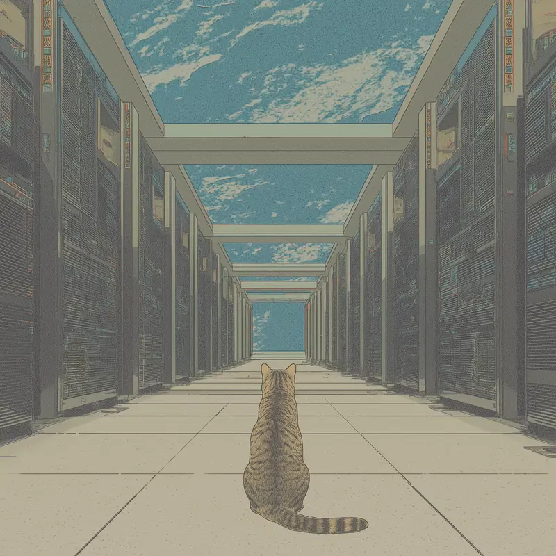 Futuristic Cat Art Inspired by Monet's Wheat Stacks
