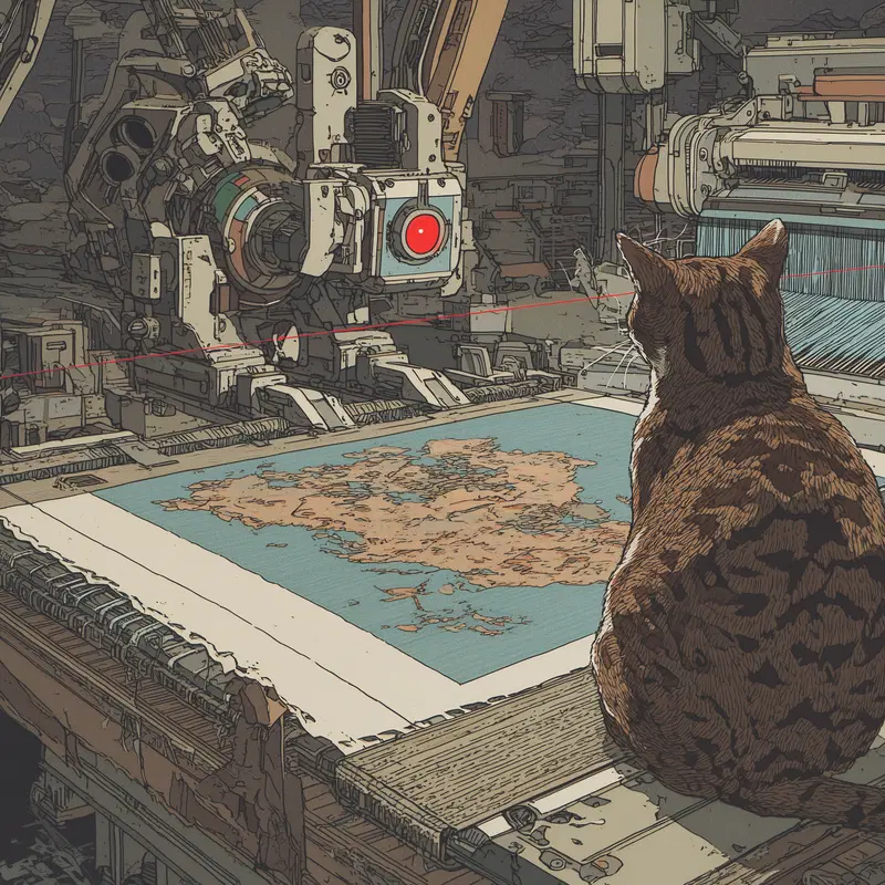 Futuristic Cat Decor: Japanese Woodblock Print Inspiration
