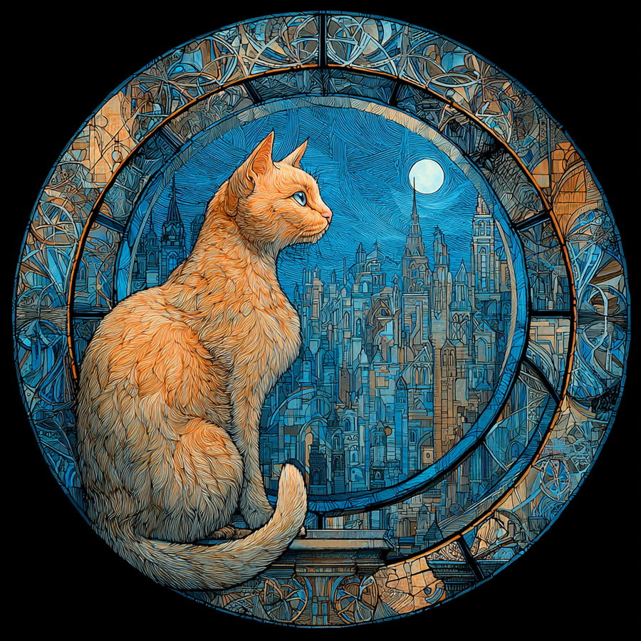 Cat sitting on a windowsill overlooking a cityscape