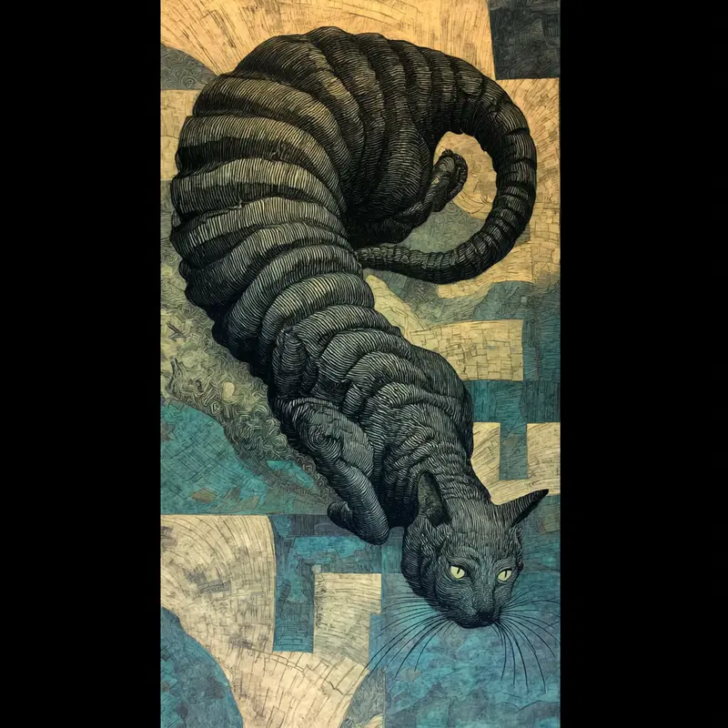 Surreal Cat Art Inspired by Giger and Schiele for Unique Decor