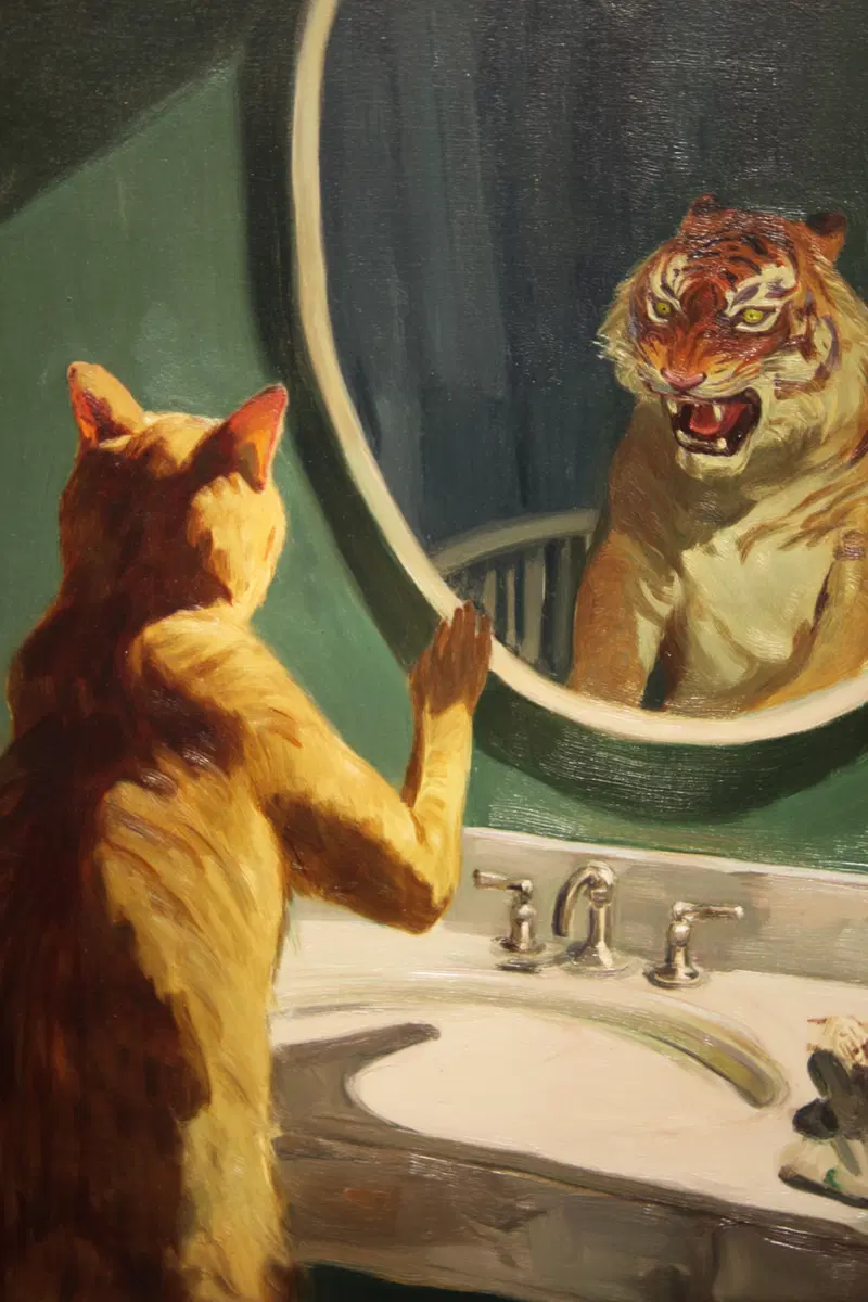 Anthropomorphic Cat and Tiger Reflection Art Inspiration