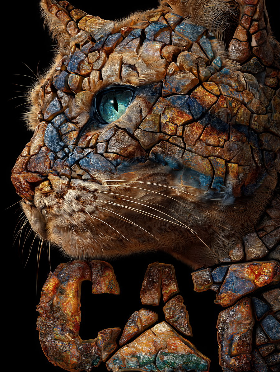 Giant 'CAT' letters made of bricks with moss and cracks