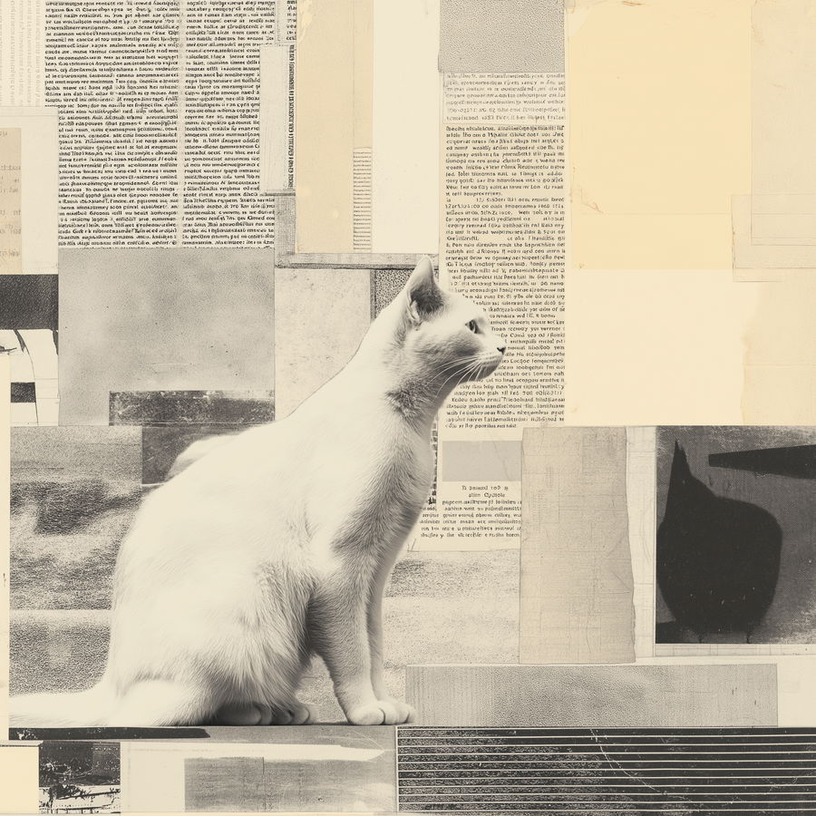 Analog collage featuring a cat inspired by Hannah Hoch's style