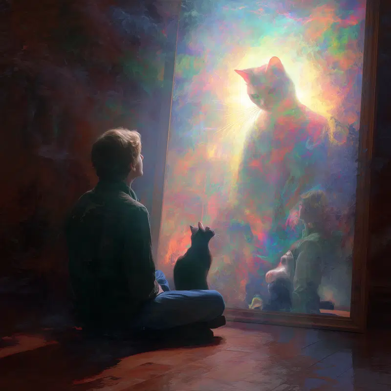 Surreal Cat and Human Mirror Reflection Art Inspiration