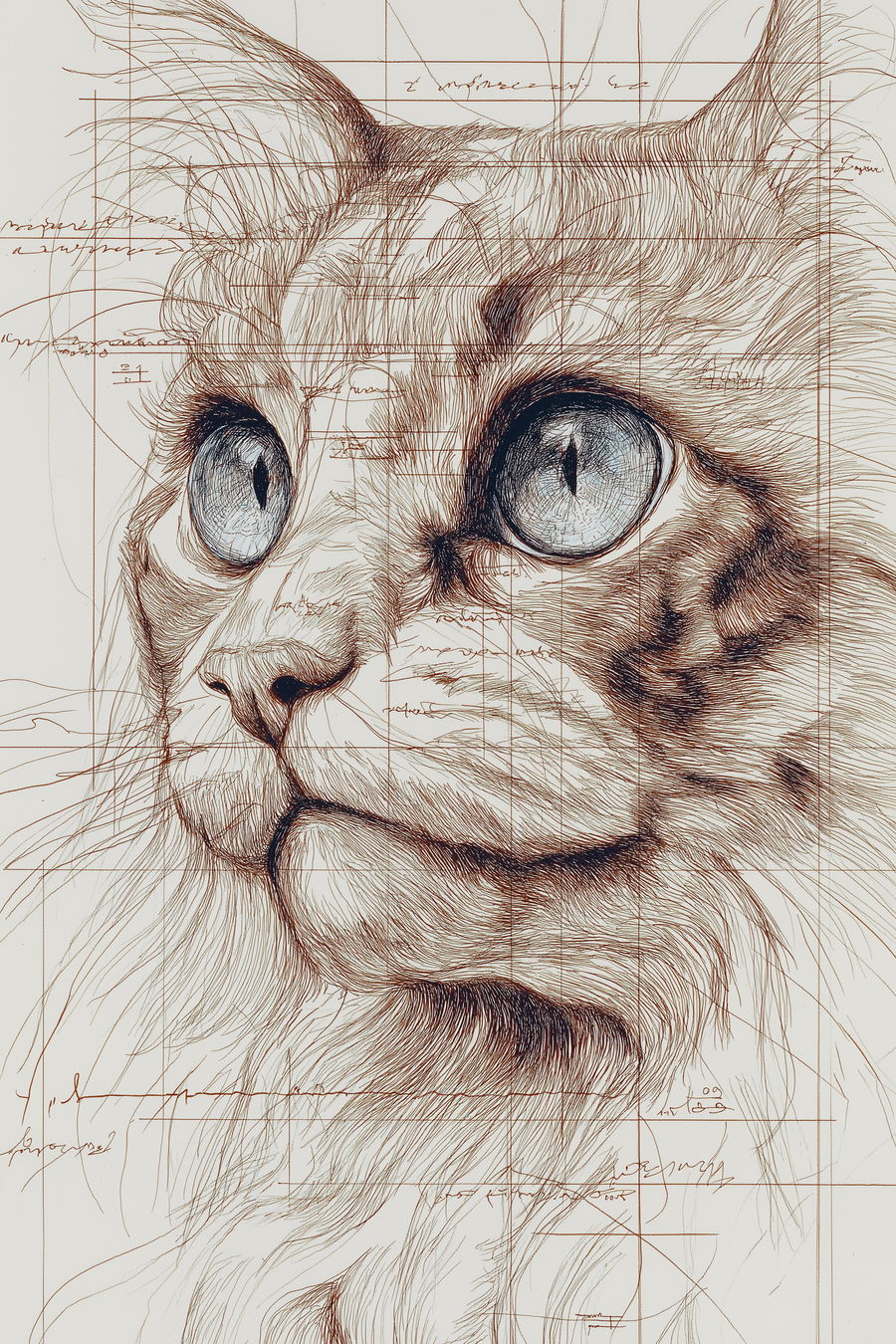 Drawing of a cat in Leonardo da Vinci style on white background