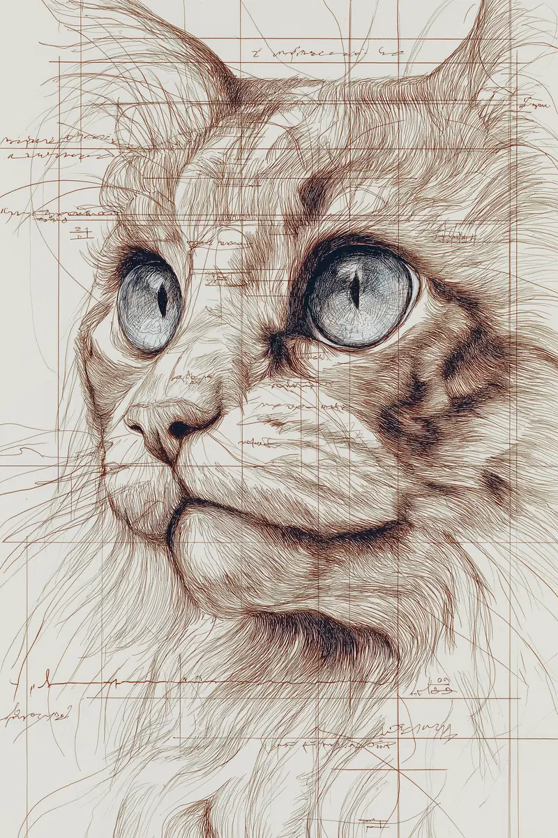 Leonardo Da Vinci Inspired Cat Drawing for Home Decor