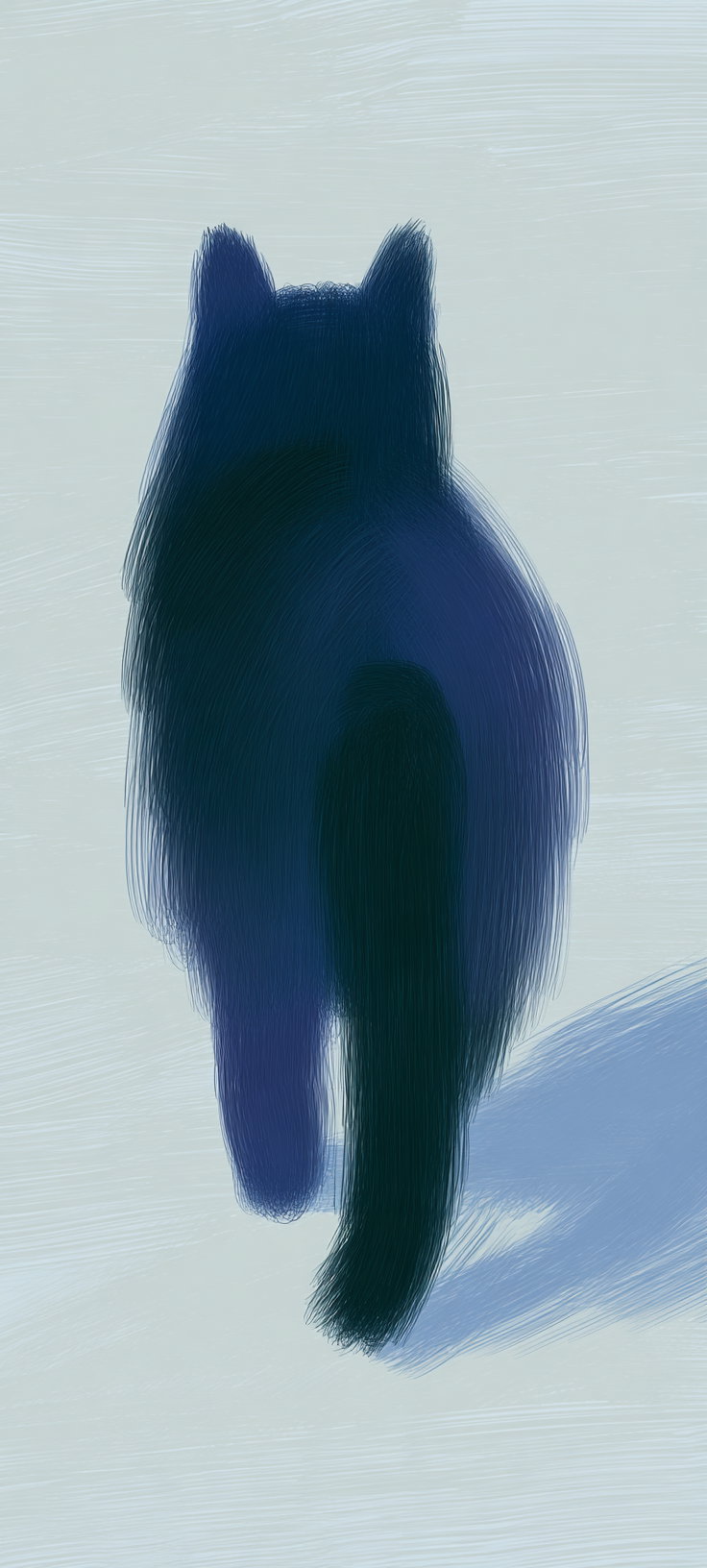 Black brushstroke outline of a cat in abstract style