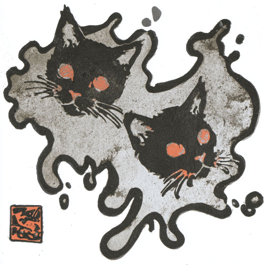 Two playful cats on abstract figures illustration