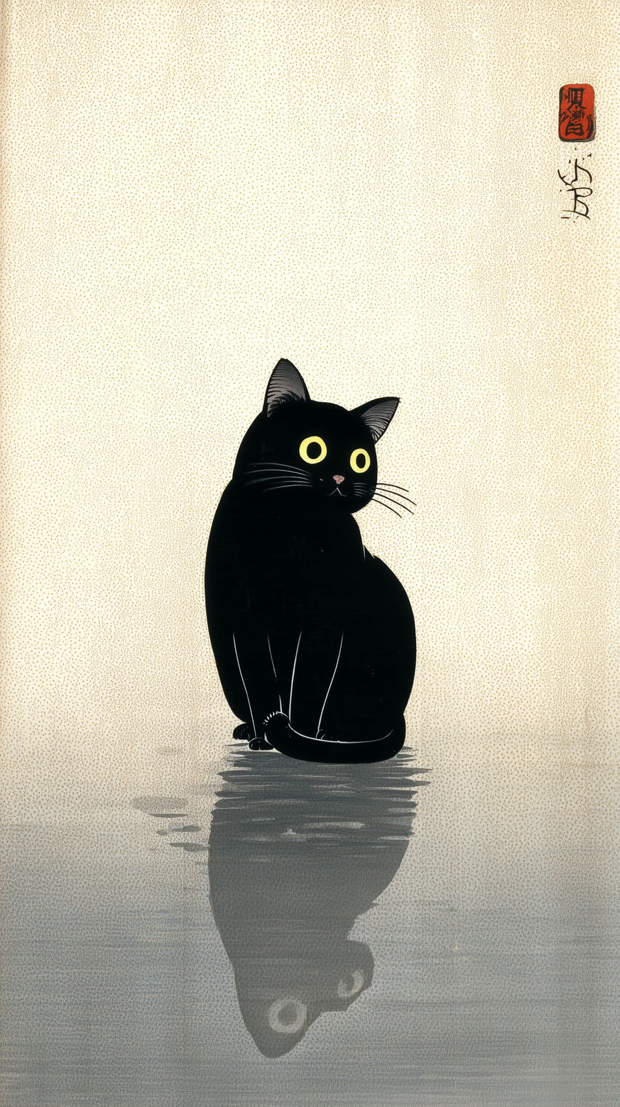 Beautiful ukiyo-e cat resting among vibrant flowers