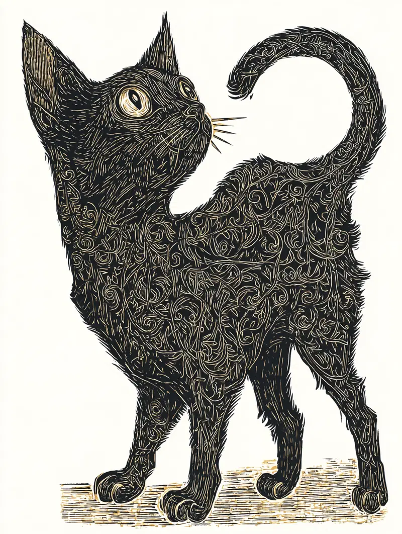 Woodcut Print of a Plucked Cat: Unique Home Decor Inspiration