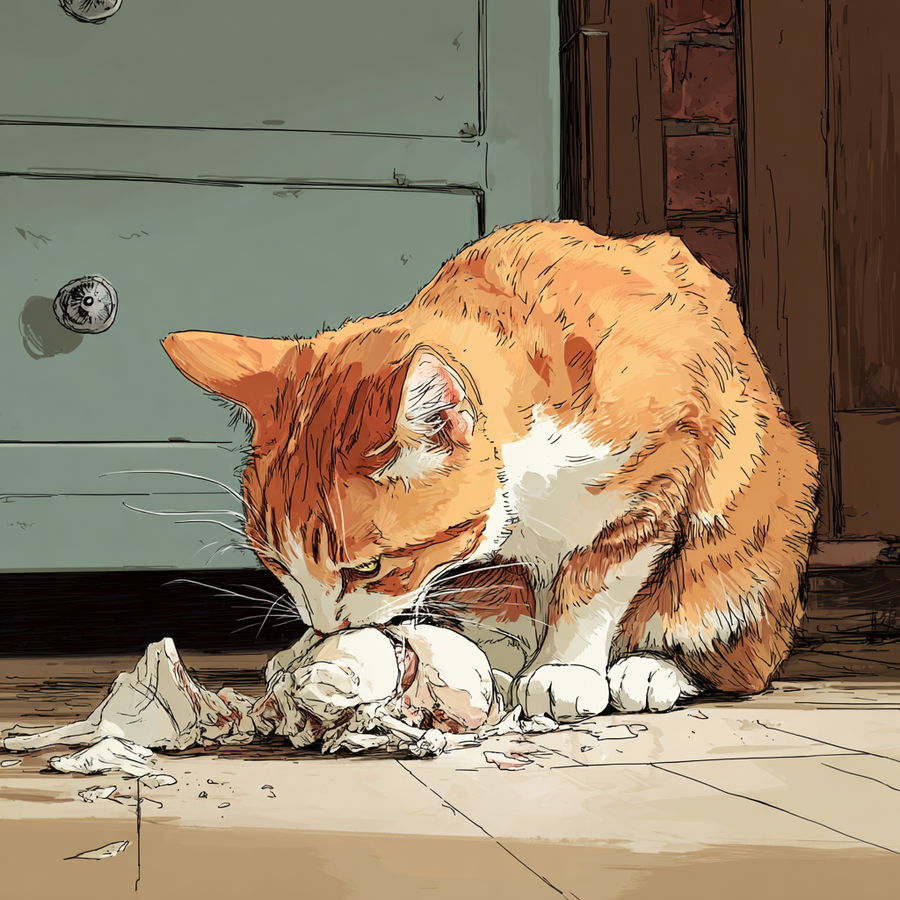 Cat enjoying a plate of boneless food delightfully