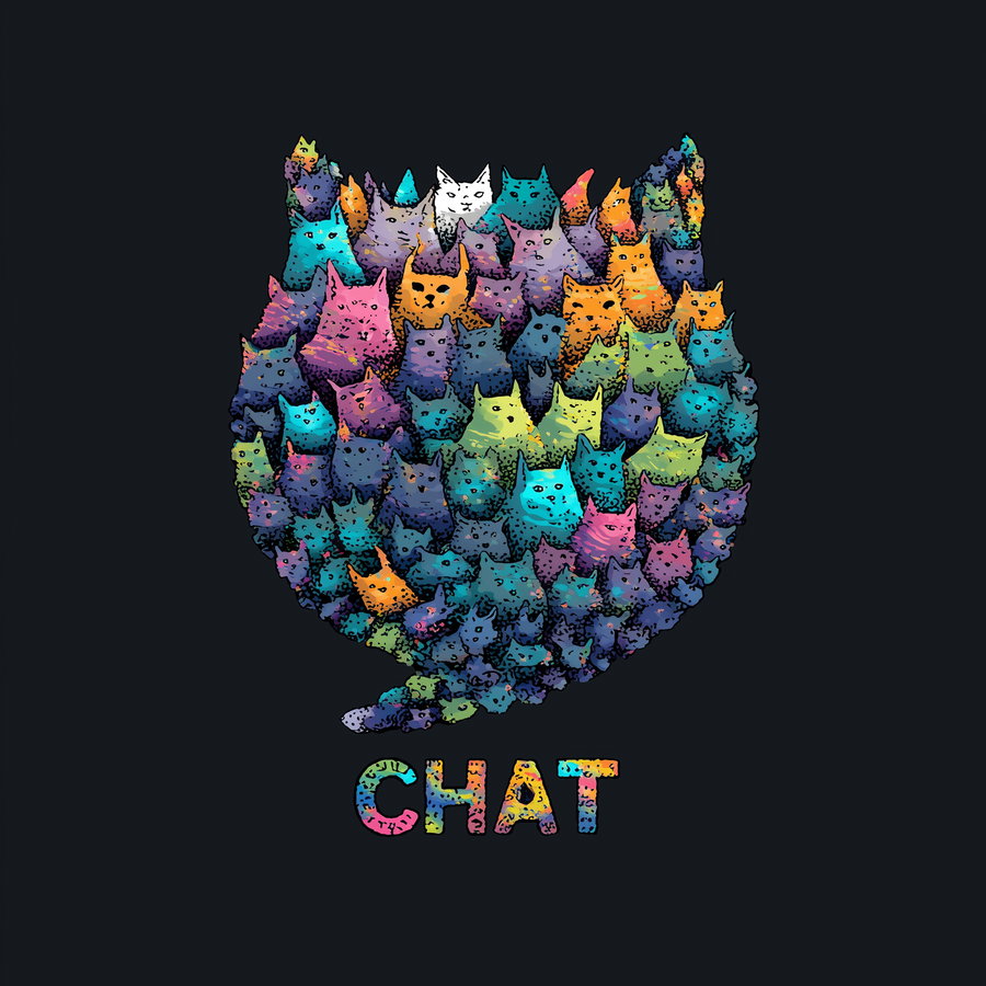 Colorful minimalist logo featuring playful cats in a circle
