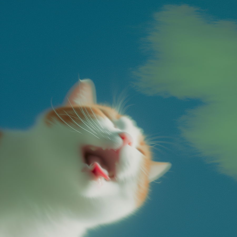 Chubby orange and white cat playfully sticking out tongue