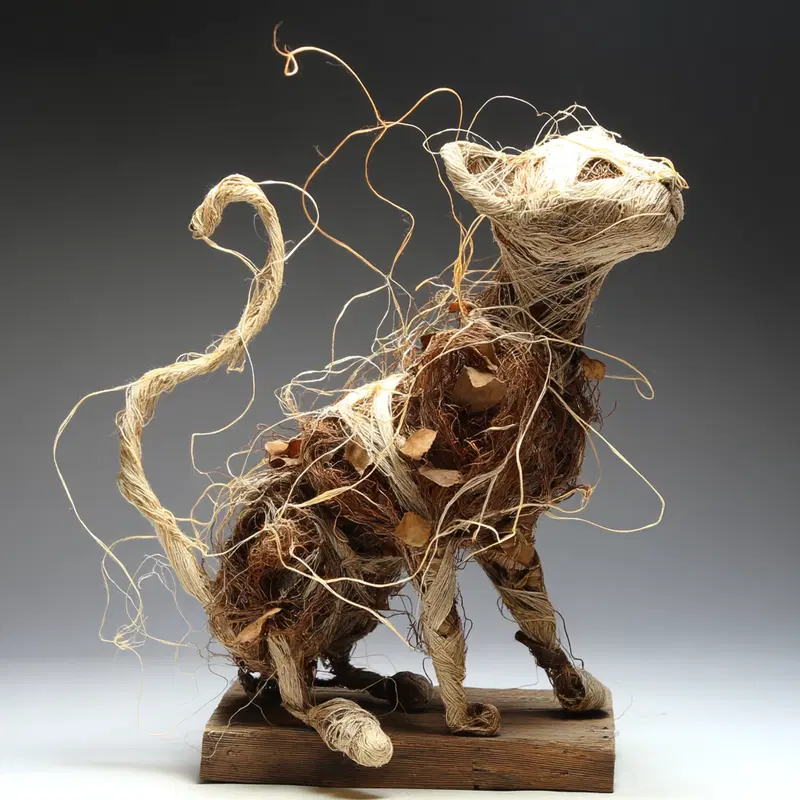 Elegant Cat Sculpture Decor Ideas with Twine and Silk Elements