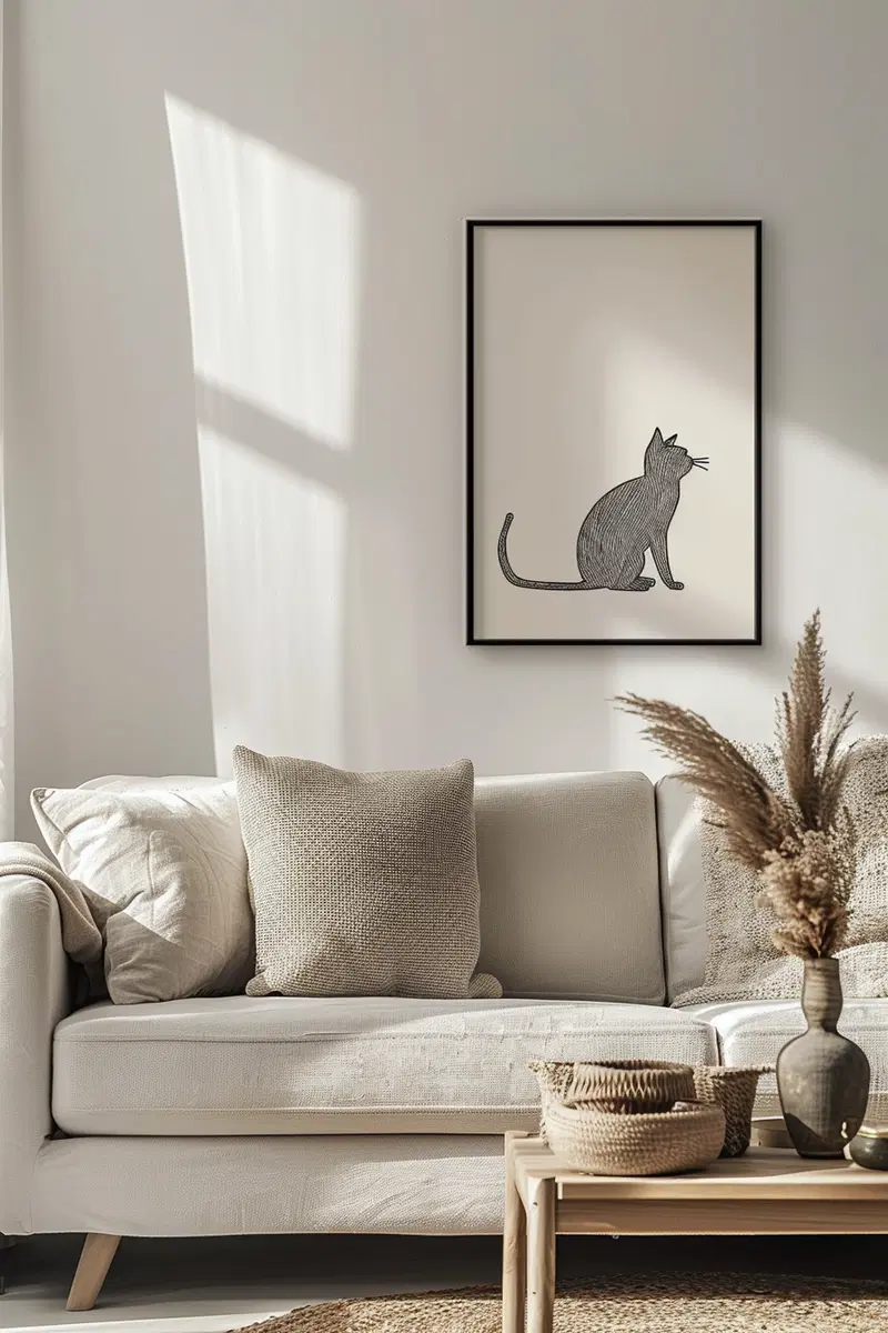 Minimalist Cat Wall Art for Modern Living Room Decor