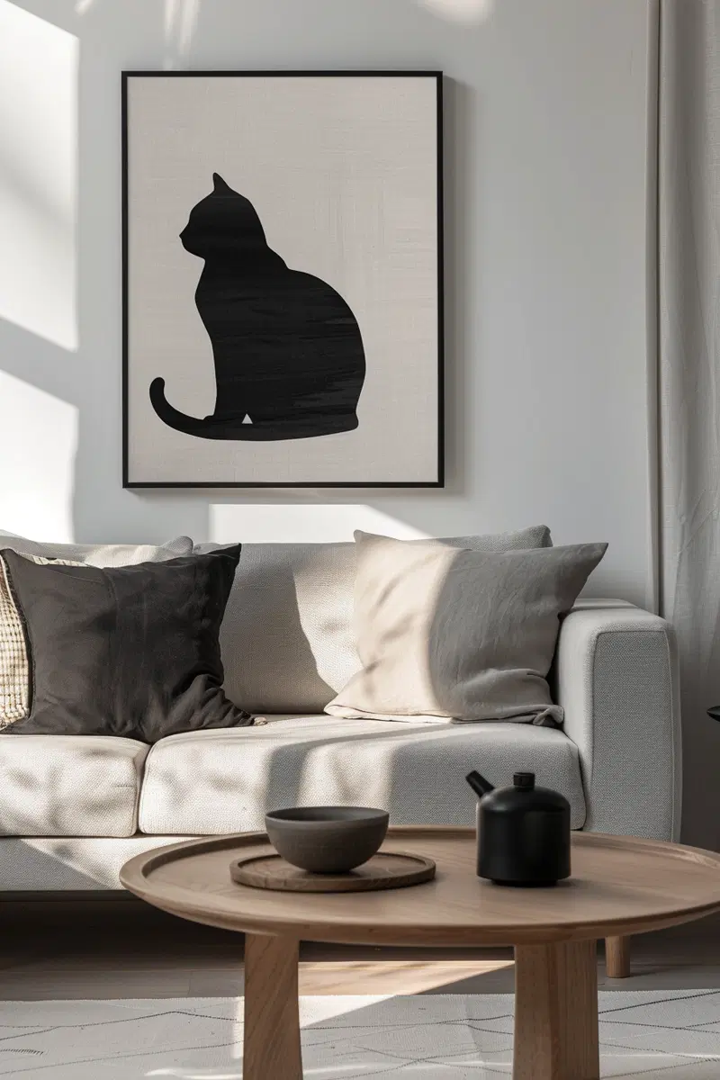 Minimalist Cat Wall Art for Modern Living Room Decor