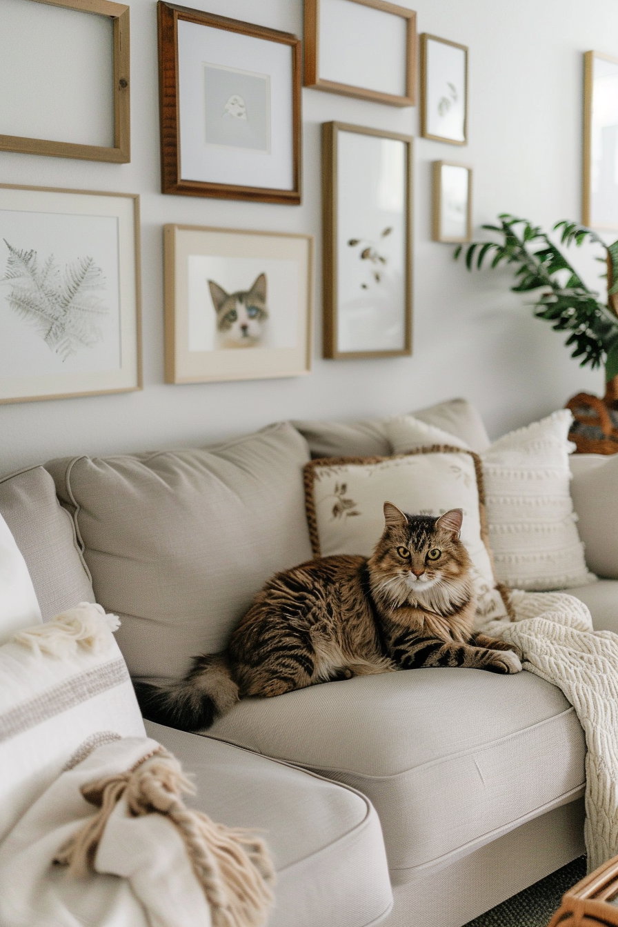 Modern minimalist cat wall art in neutral frames