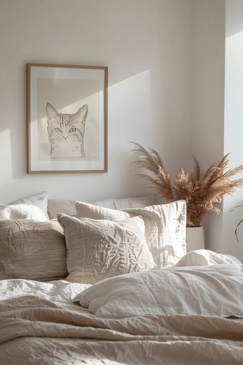 Minimalist Cat Wall Art for Cozy Bedroom Decor
