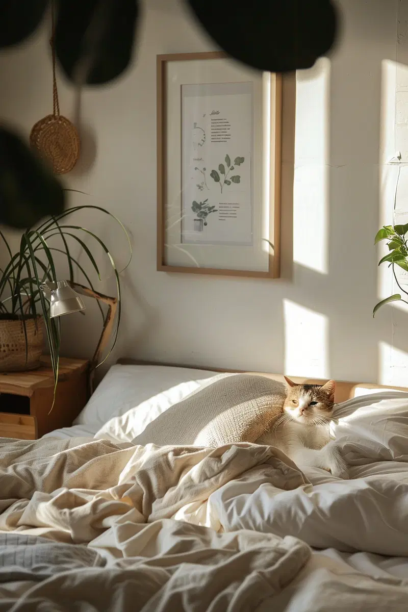 Minimalist Cat Wall Art for Cozy Bedroom Decor