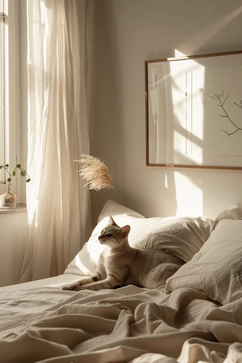 Minimalist Cat Wall Art for Cozy Bedroom Aesthetic