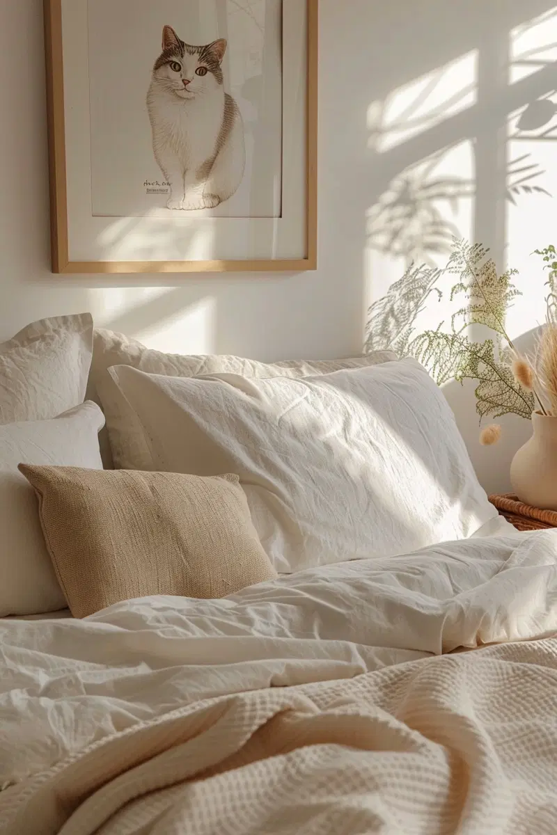Minimalist Cat Wall Art for Cozy Bedroom Aesthetic