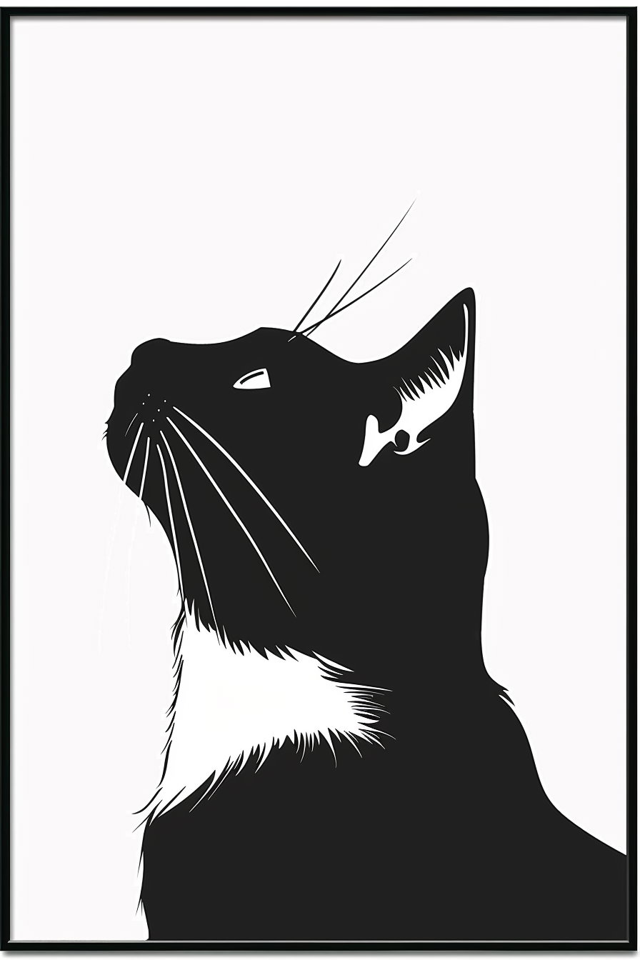 Minimalist black and white cat wall art design