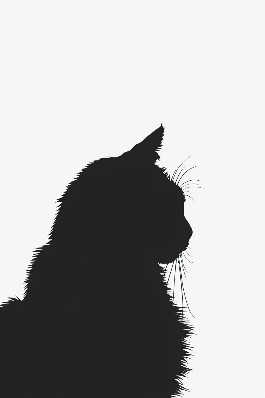 Minimalist black cat silhouette on clean white background