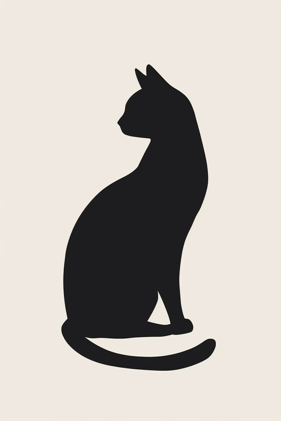 Minimalist black cat silhouette art on white background