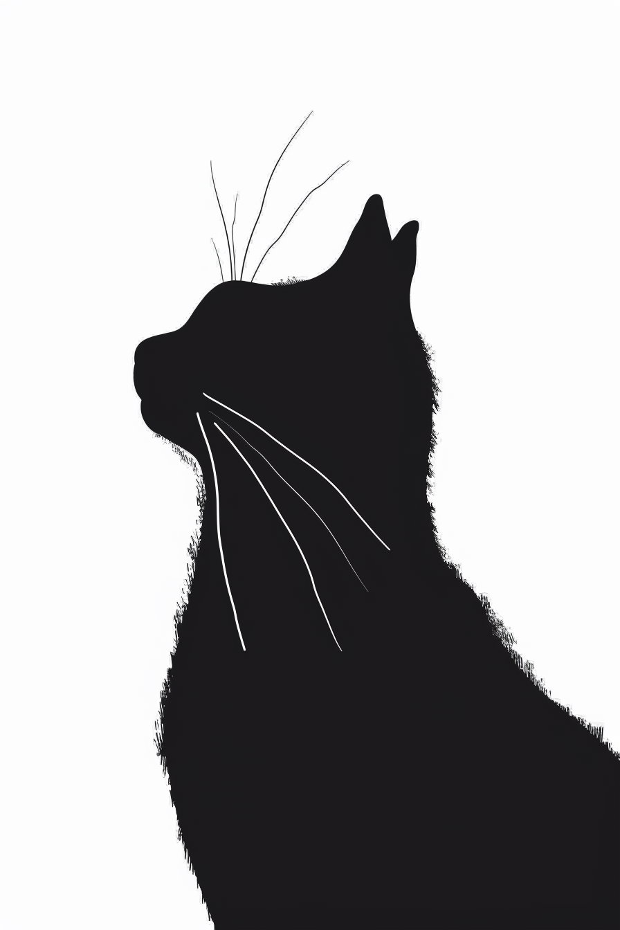 Minimalist black cat silhouette on clean white background