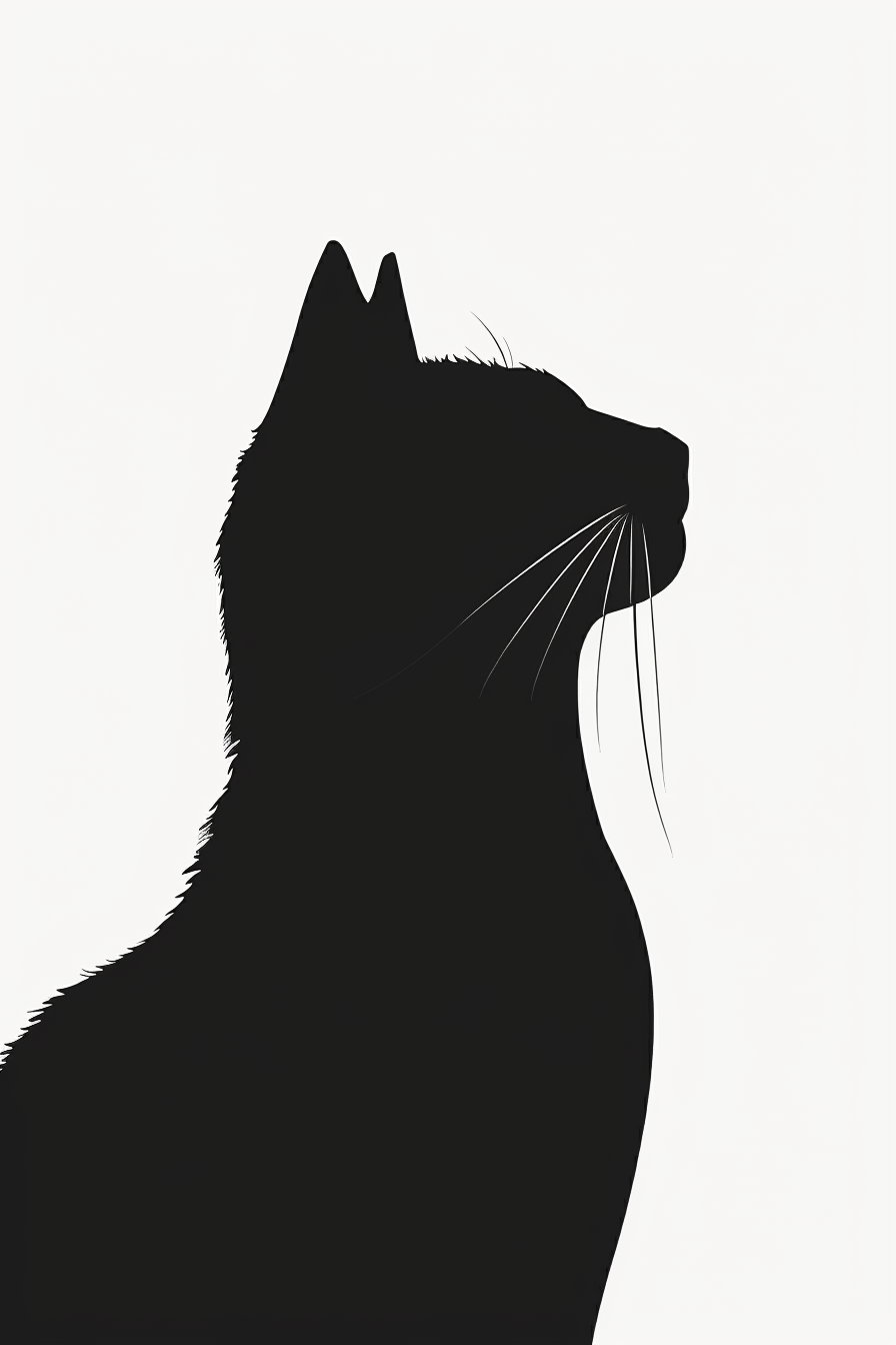 Minimalist black cat silhouette on clean white background