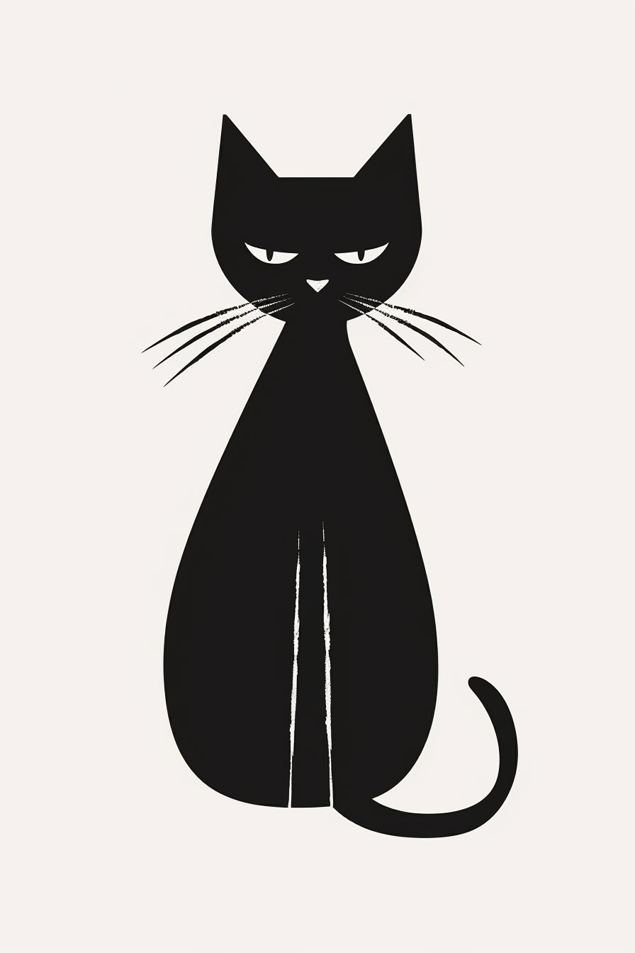 Black cat silhouette on white background minimal wall art