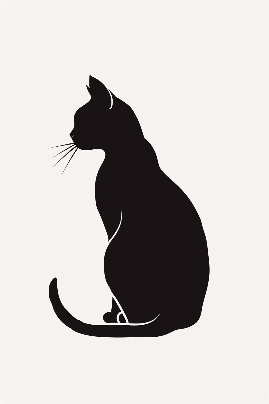 Black cat silhouette on white background minimalist wall art