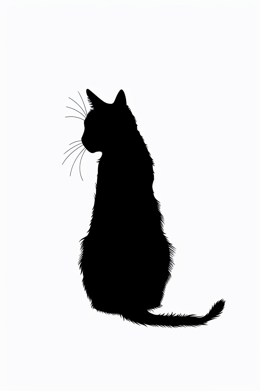 Black cat silhouette on white background minimalist wall art