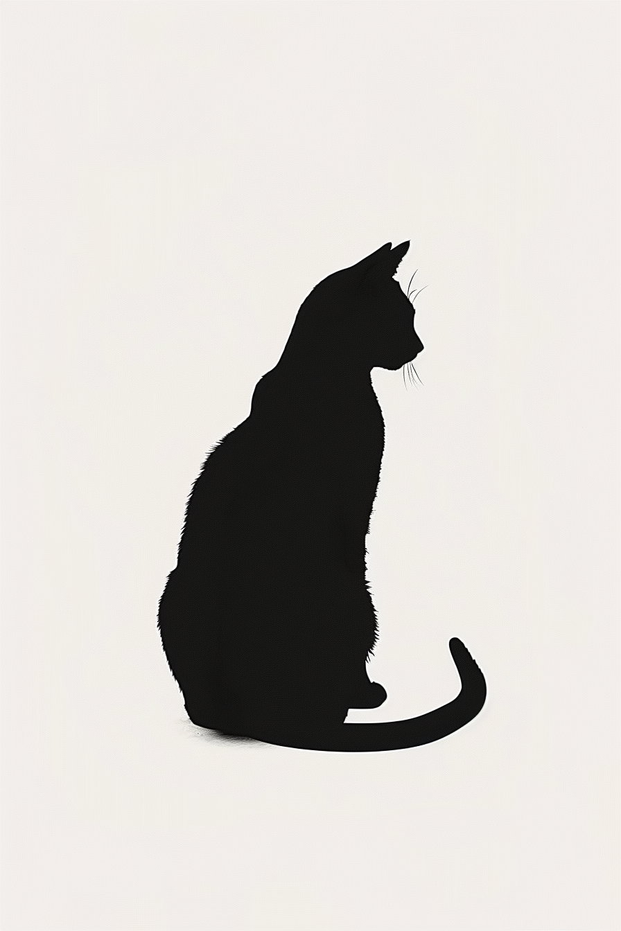 Black cat silhouette on white background minimalist wall art