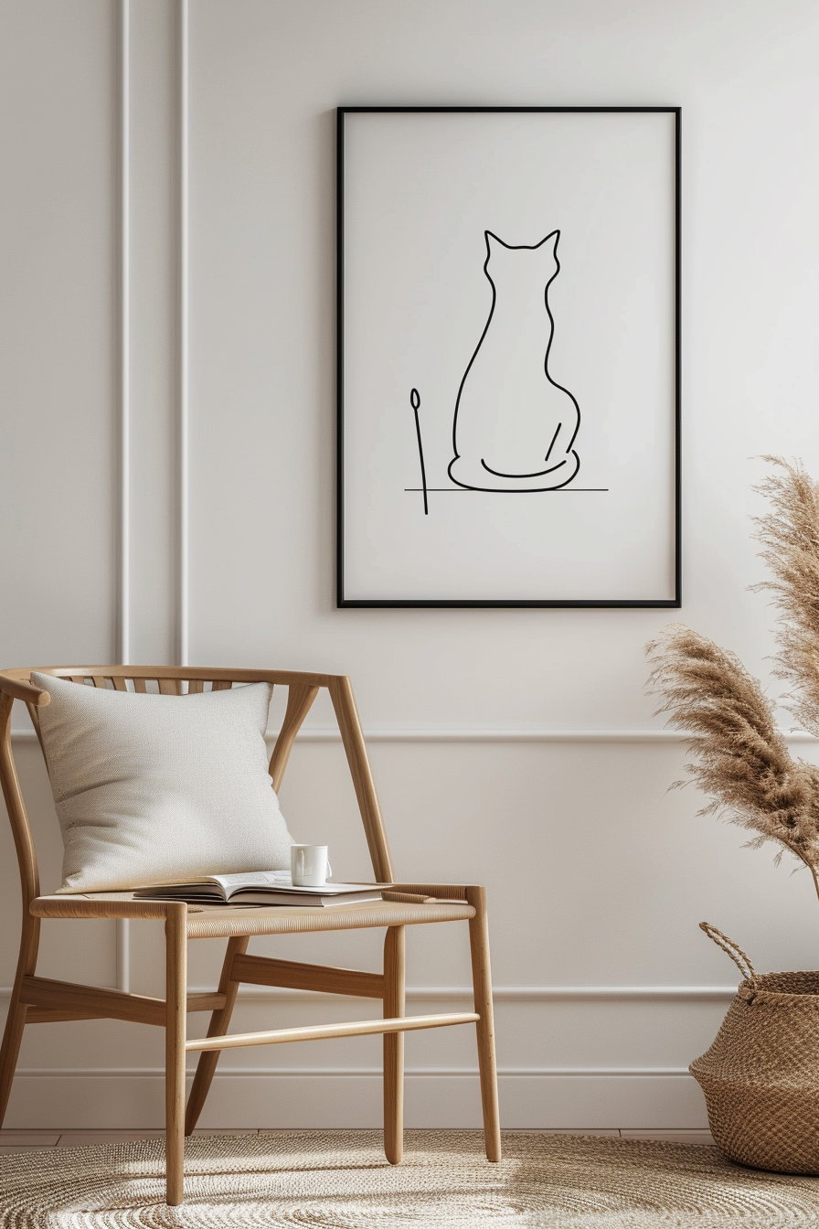 Minimalist cat line art in thin black lines