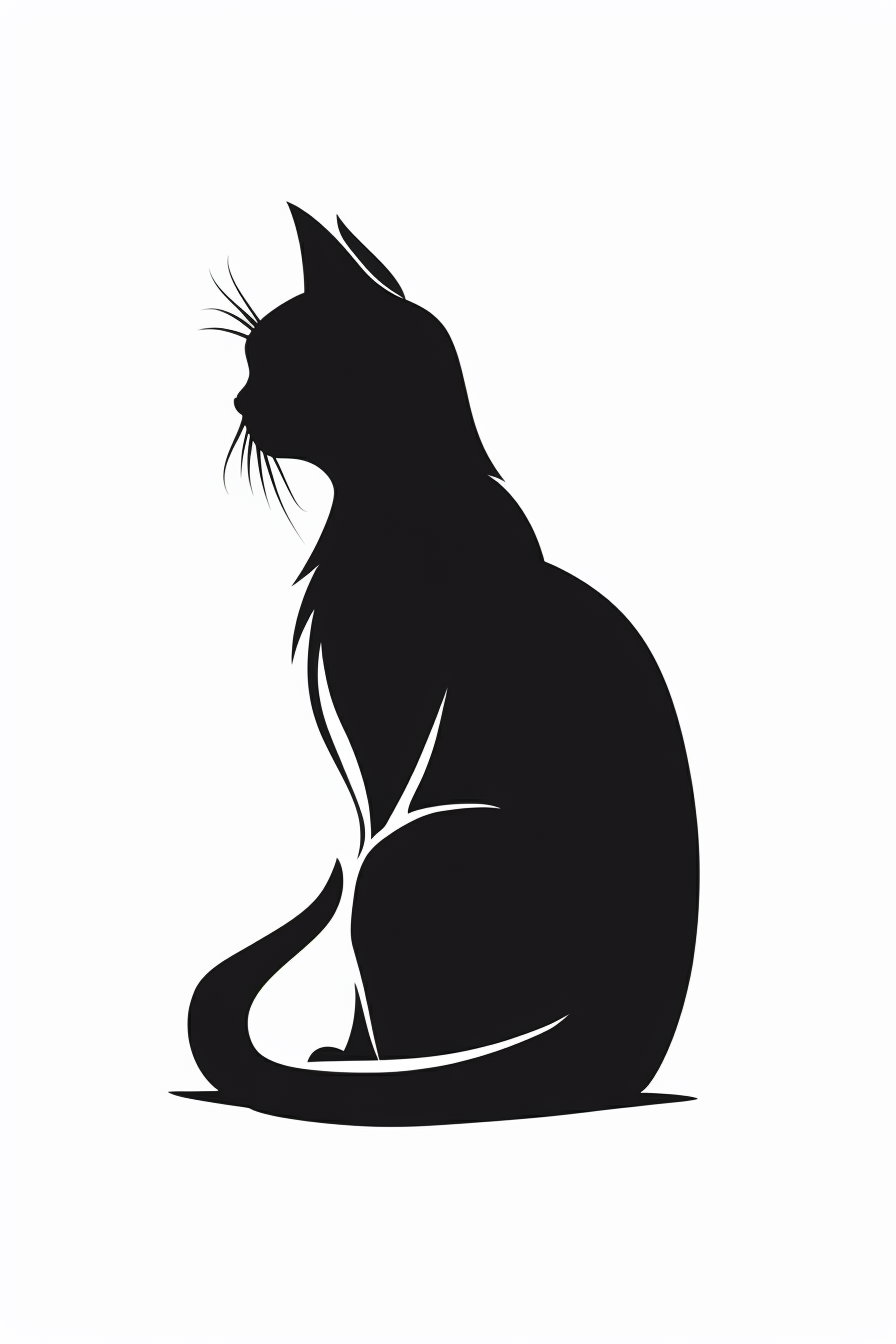 Minimalist black and white cat silhouette art print