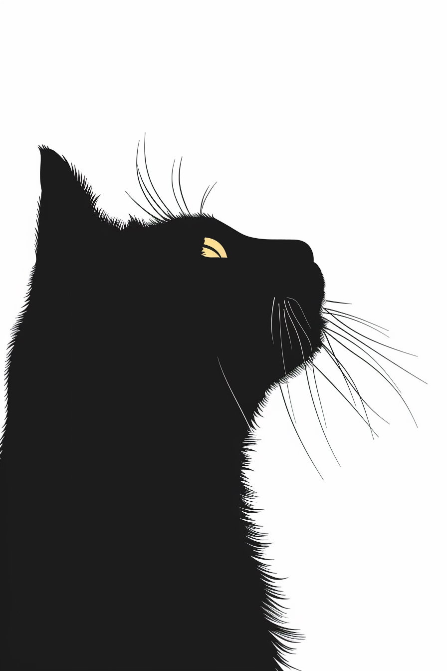 Minimalist black and white cat silhouette printable art design